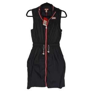 HUNTER Black Nylon Red Front Zipper Hooded Sleeveless Dress X-Small NWT